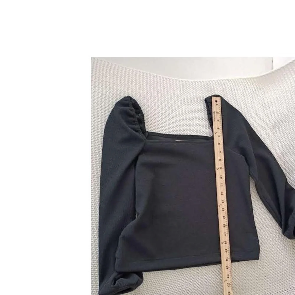 Madewell NWOT Square-Neck Puff-Sleeve Top Black Minimalist‎ Chic Fit Small S